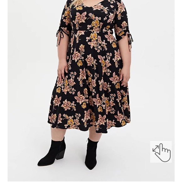 BLACK FLORAL STUDIO KNIT SKATER MIDI DRESS - Picture 6 of 7